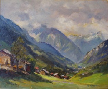 Vente en ligne : MERGIER Marcel - Vallée de Thônes depuis Forgeassoud 1957 Vente en ligne : Vallée de Thônes depuis Forgeassoud 1957