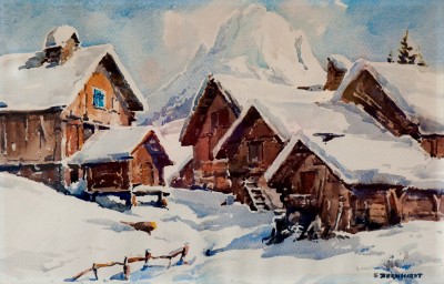 Vente en ligne : BERNHARDT Eugène - Village sous la neige Vente en ligne : Village sous la neige